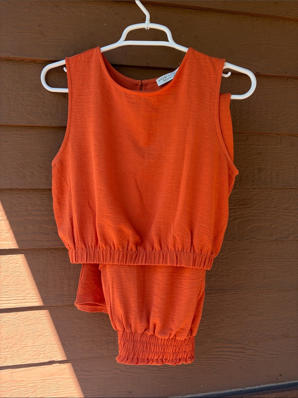 Cropped Sleeveless Orange Top with Smocked Hem and Matching Pants